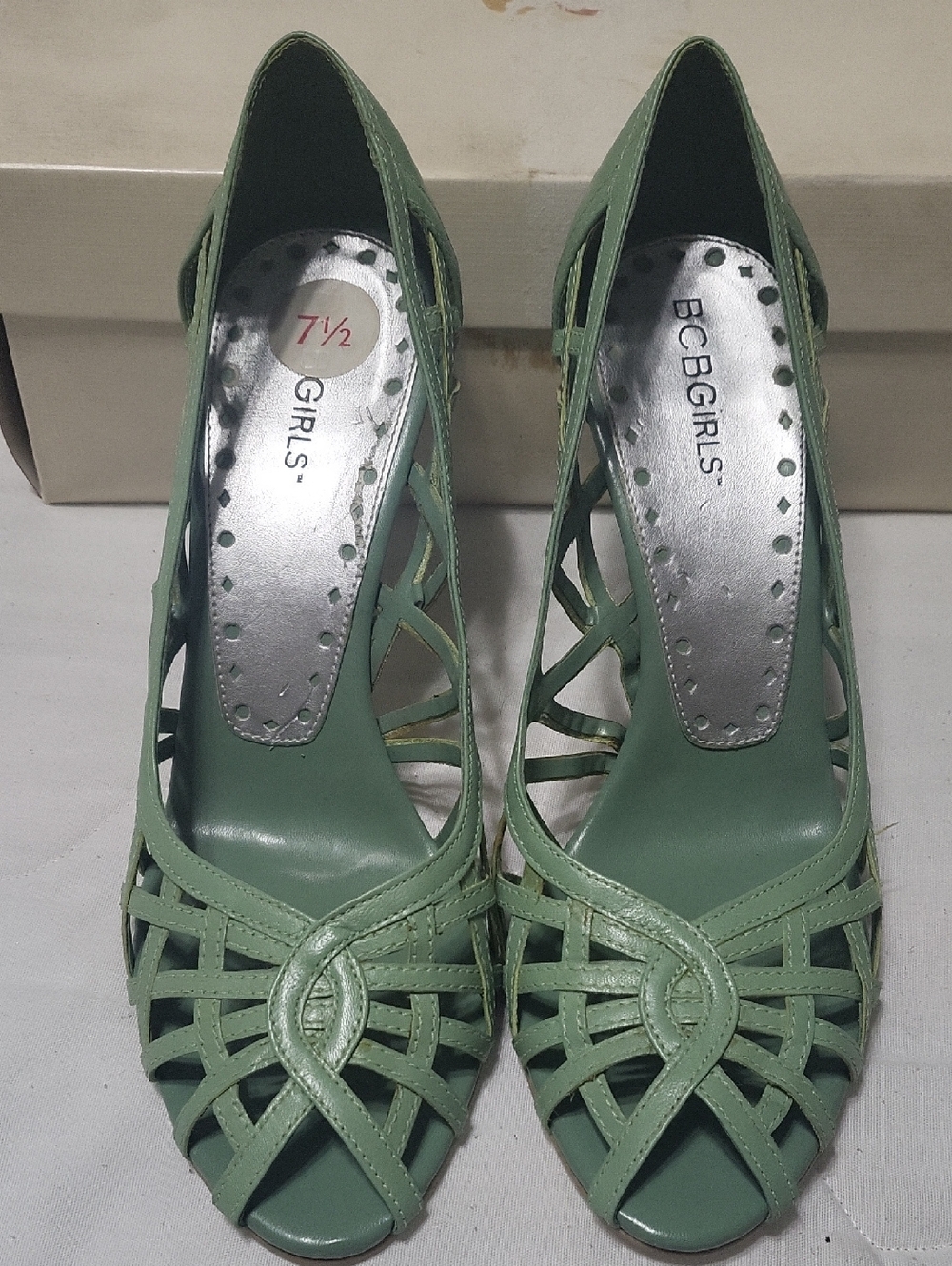 BCBGirls Mint Green Strappy Peep-Toe Heels "Like New"